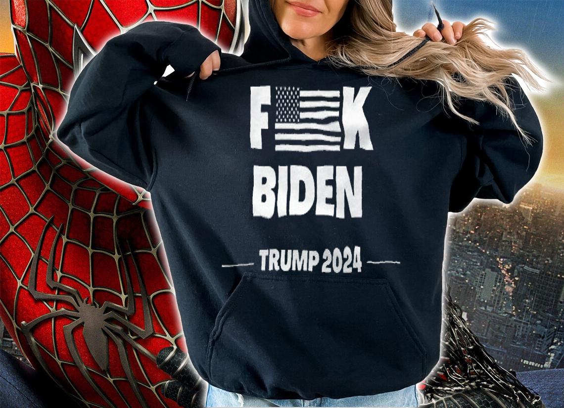Fuck Biden American Flag Impeach Biden Trump 2024 Black And White T-Shirt