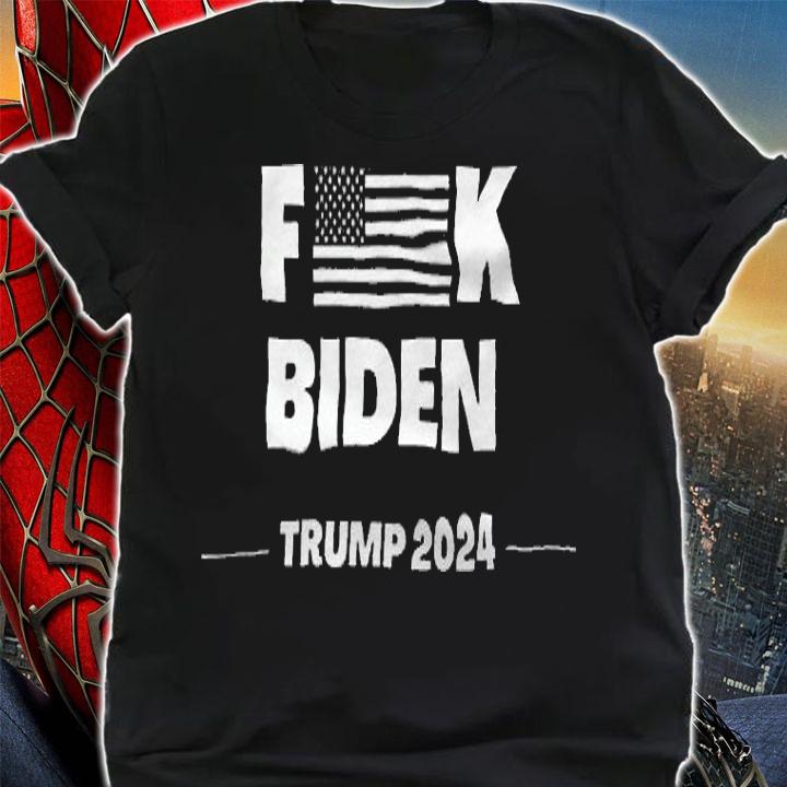 Fuck Biden American Flag Impeach Biden Trump 2024 Black And White T-Shirt