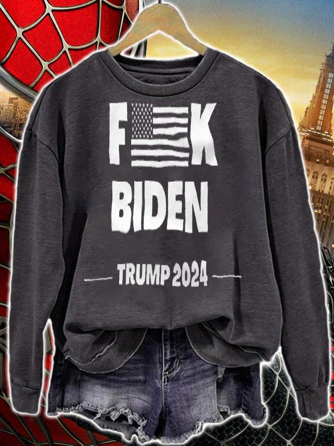 Fuck Biden American Flag Impeach Biden Trump 2024 Black And White T-Shirt