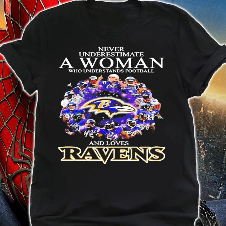 Never underestimate a woman who understands football and loves Ravens shirt shirt