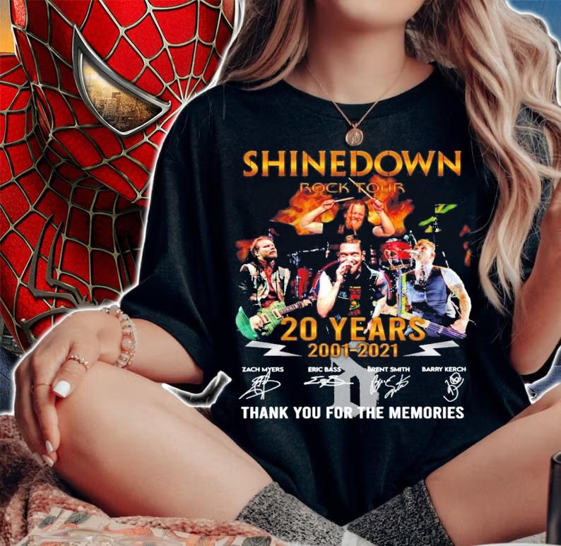 Shinedown Rock Tour 20 years 2001-2021 signatures shirt woman shirt