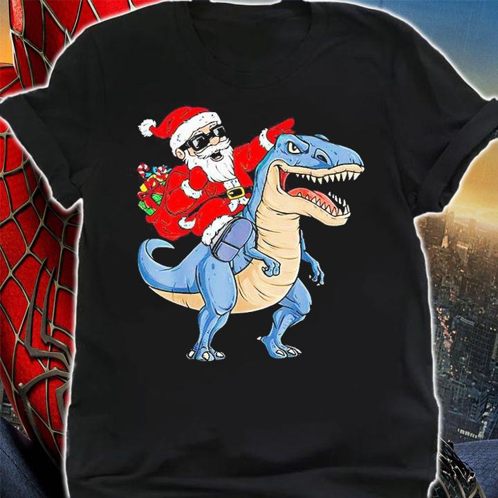 Christmas Santa Claus riding Dinosaur T-Rex T-shirt shirt