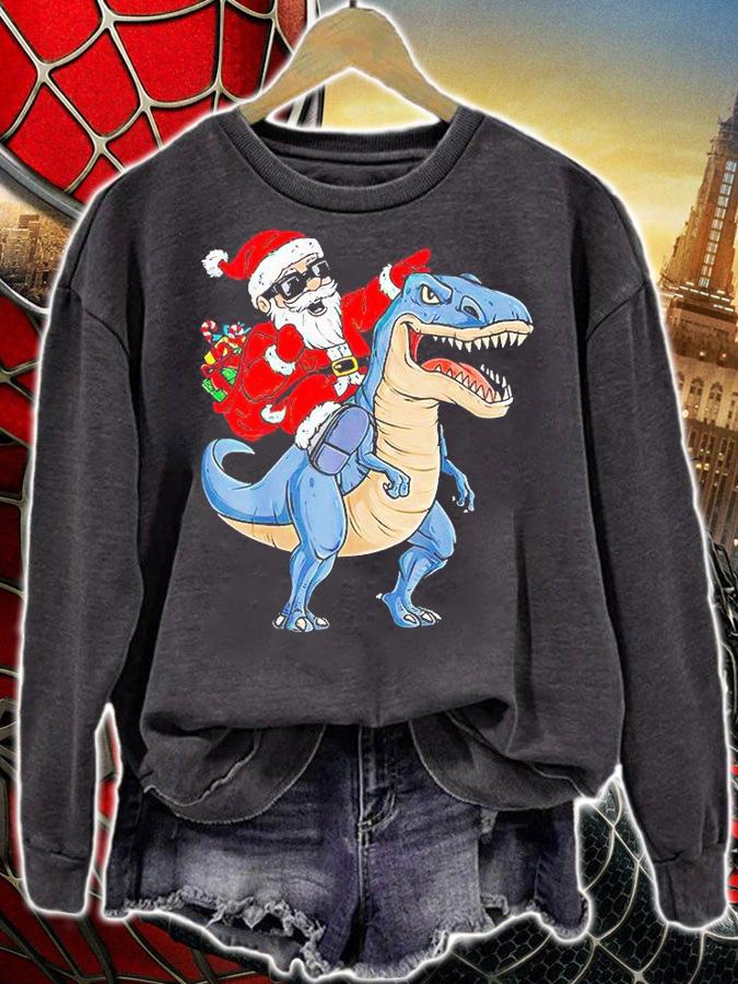 Christmas Santa Claus riding Dinosaur T-Rex T-shirt sweatshirt
