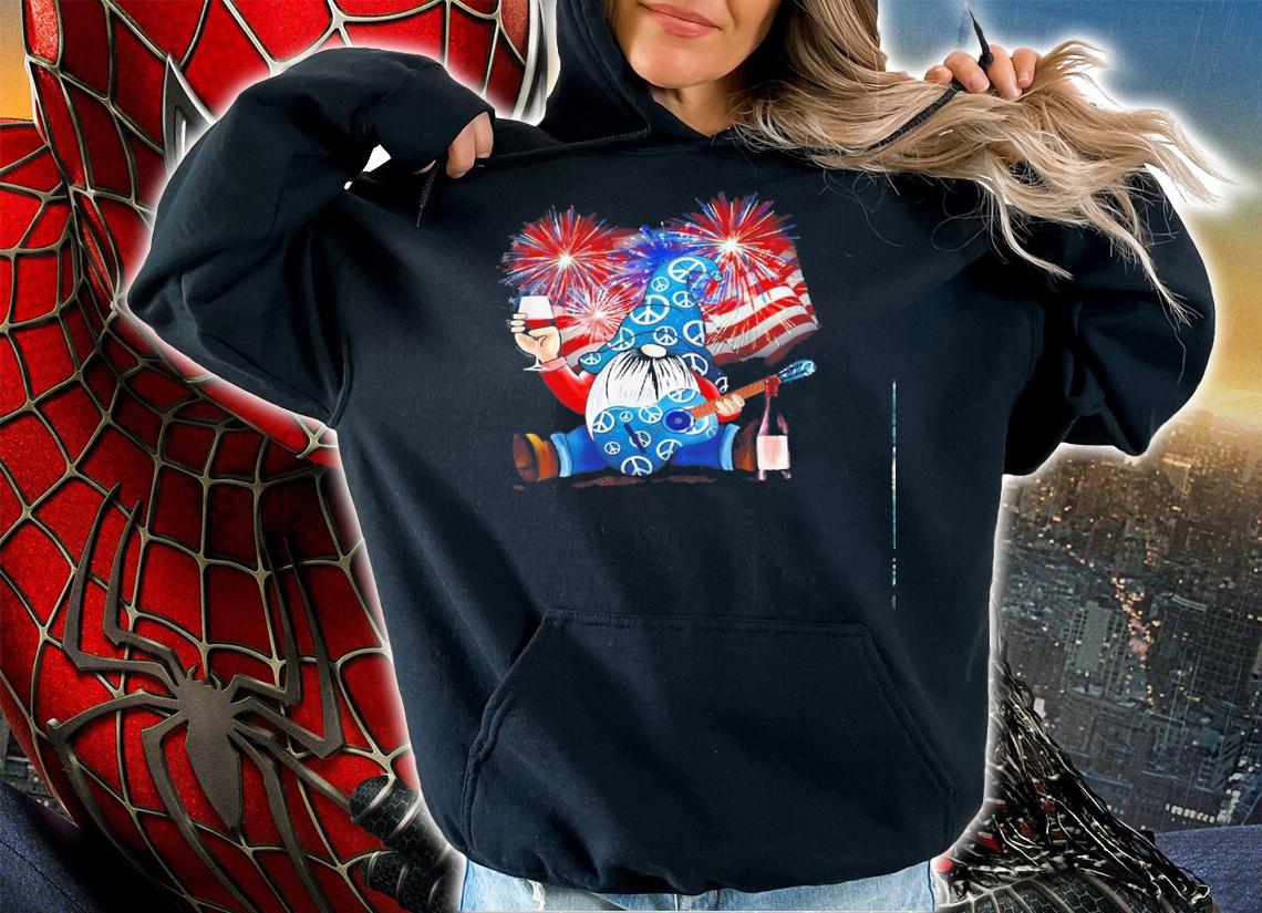 Gnomes Wine Guitar American Flag Veteran Independence Day Shirt.Jpg hoodie