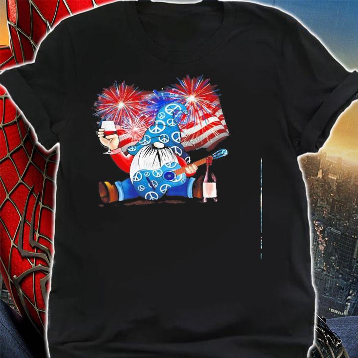 Gnomes Wine Guitar American Flag Veteran Independence Day Shirt.Jpg shirt