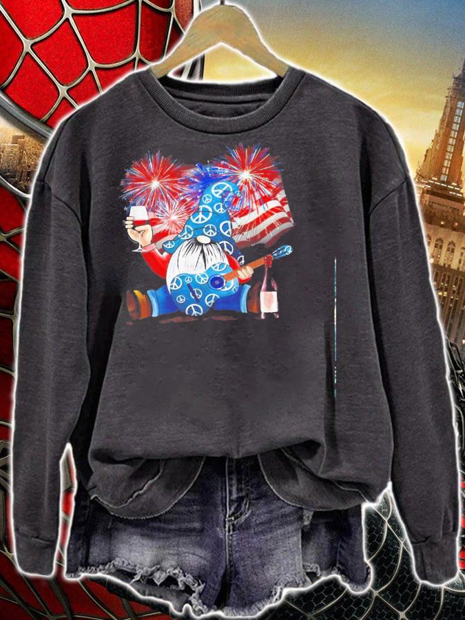 Gnomes Wine Guitar American Flag Veteran Independence Day Shirt.Jpg sweatshirt