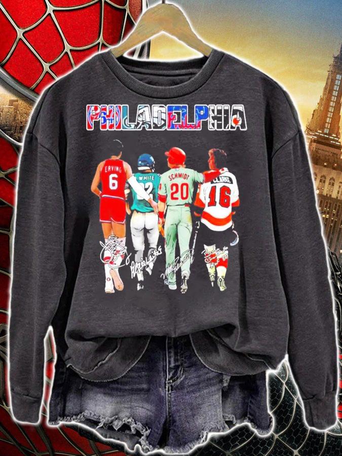Philadelphia Julius Erving Reggie White Mike Schmidt Bobby Clarke signatures t-shirt sweatshirt