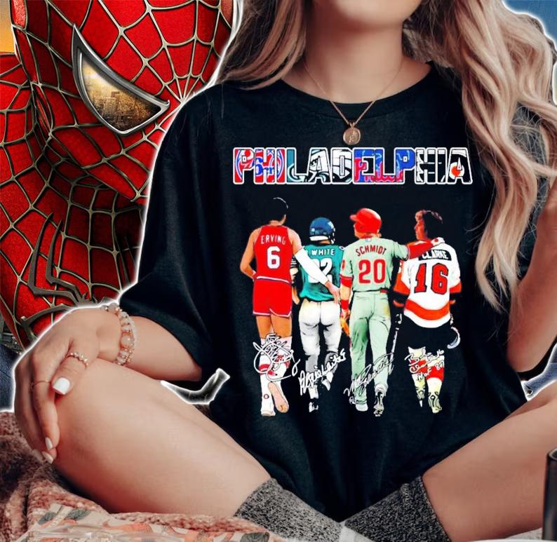 Philadelphia Julius Erving Reggie White Mike Schmidt Bobby Clarke signatures t-shirt woman shirt
