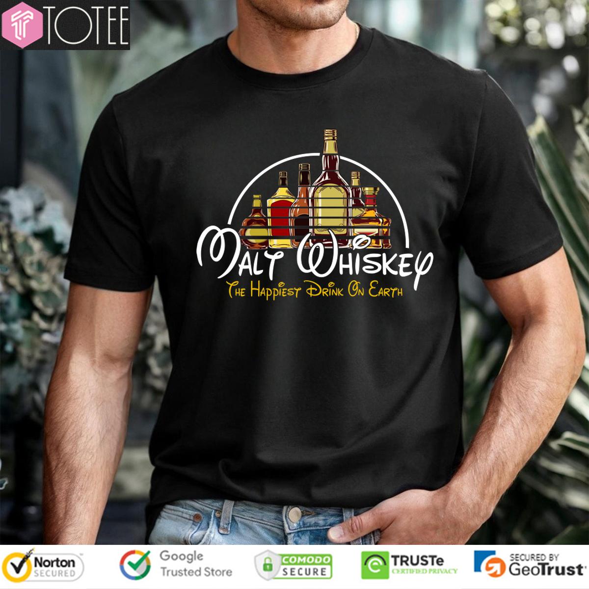 The Happiest Drink On Earth Malt Whiskey Parody Walt Disney Logo T-Shirt