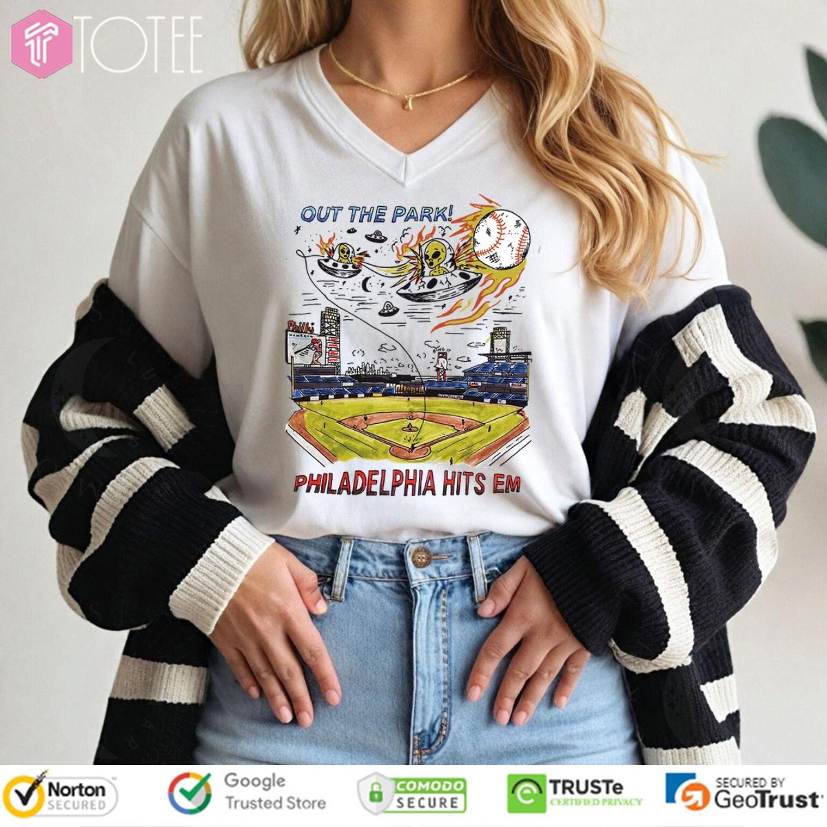 Out The Park Philadelphia Hits In Baseball Stadium V-neck