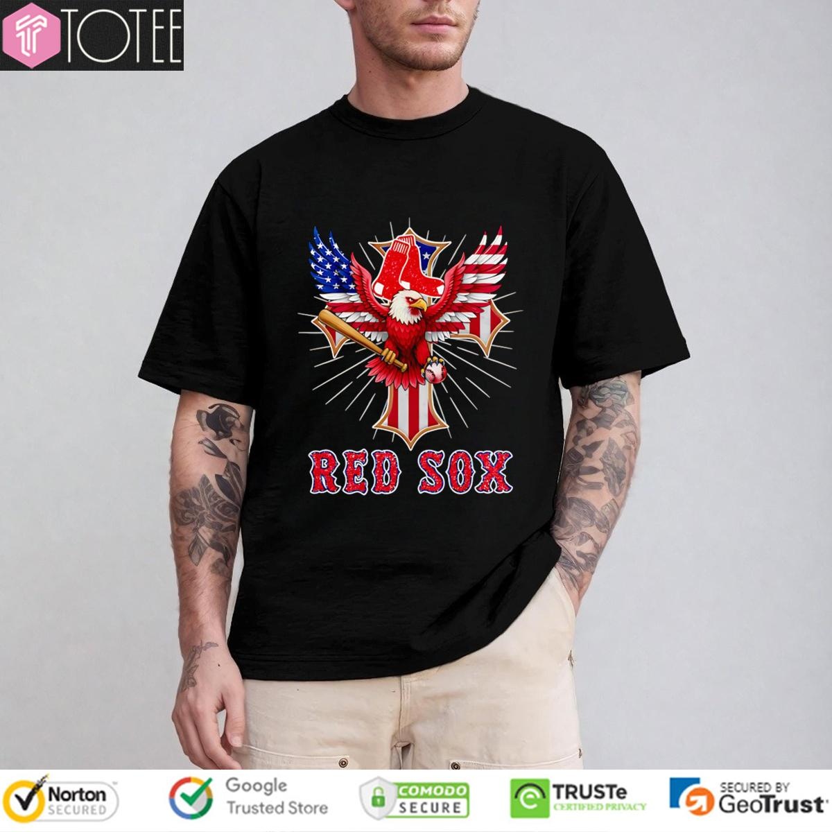 Eagle Cross Boston Red Sox Baseball American Flag 4Th Of July T-shirt